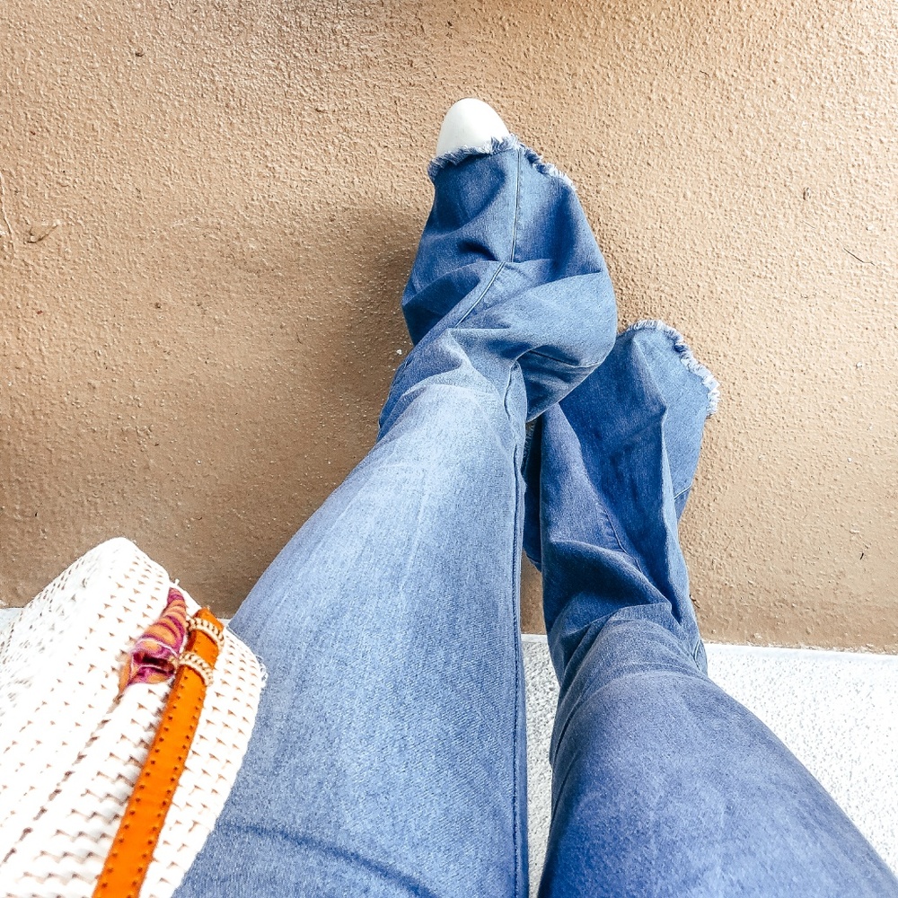 LAST 1 Denim Blue Woodstock Super Flare Jeans - Picture 5 of 8